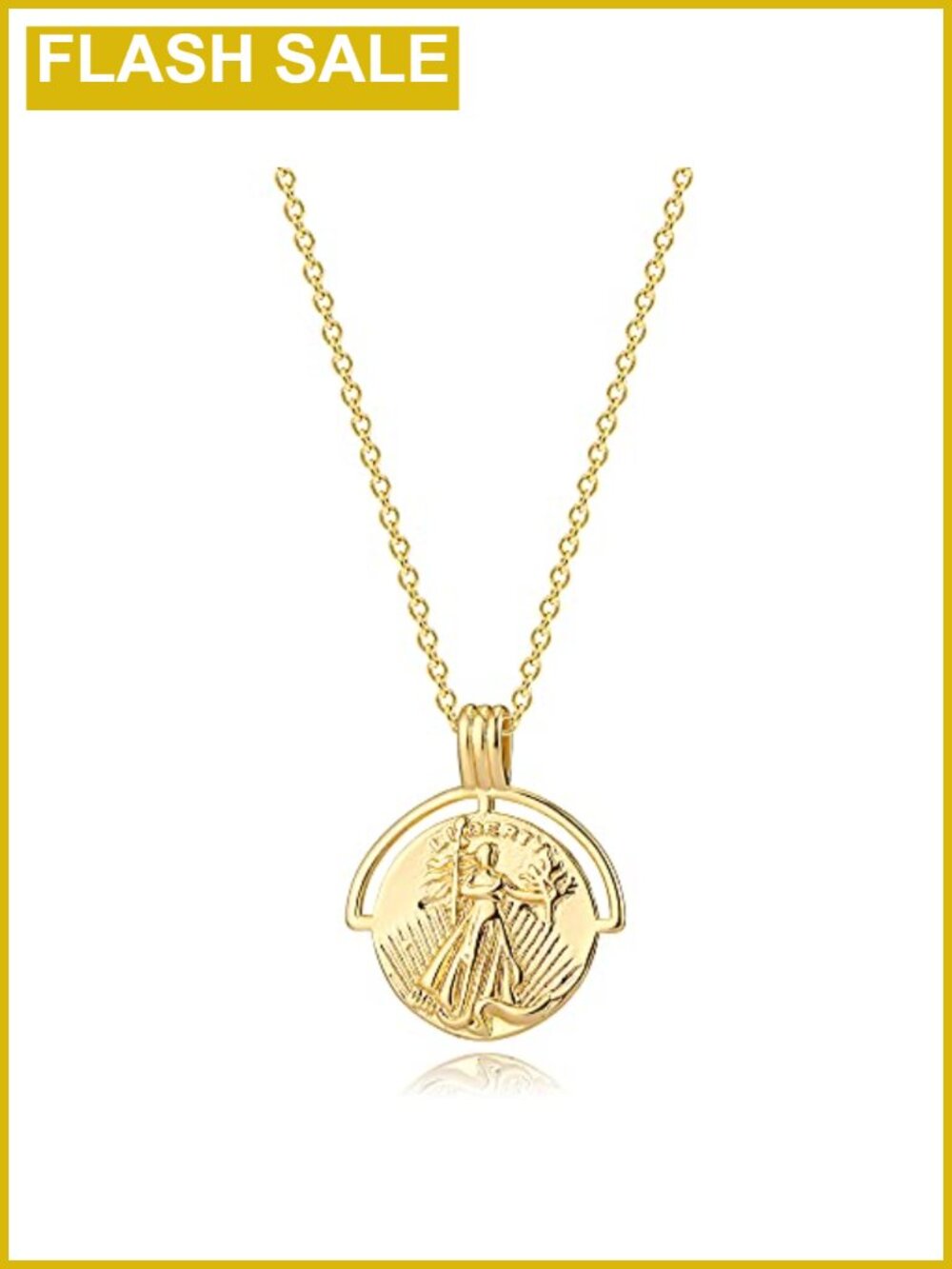 18k Gold Plated Vintage Coin Pendant Necklace Dainty Medallion for Women